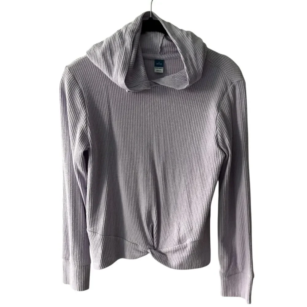 Old Navy Long Sleeve Hooded Ribbed Twist Hem Band Pullover Lilac Size L Girls
